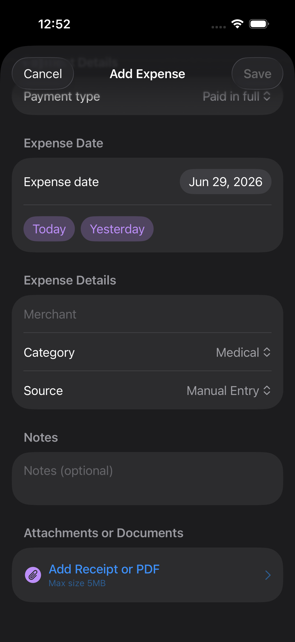 Upload attachments list and add attachment button