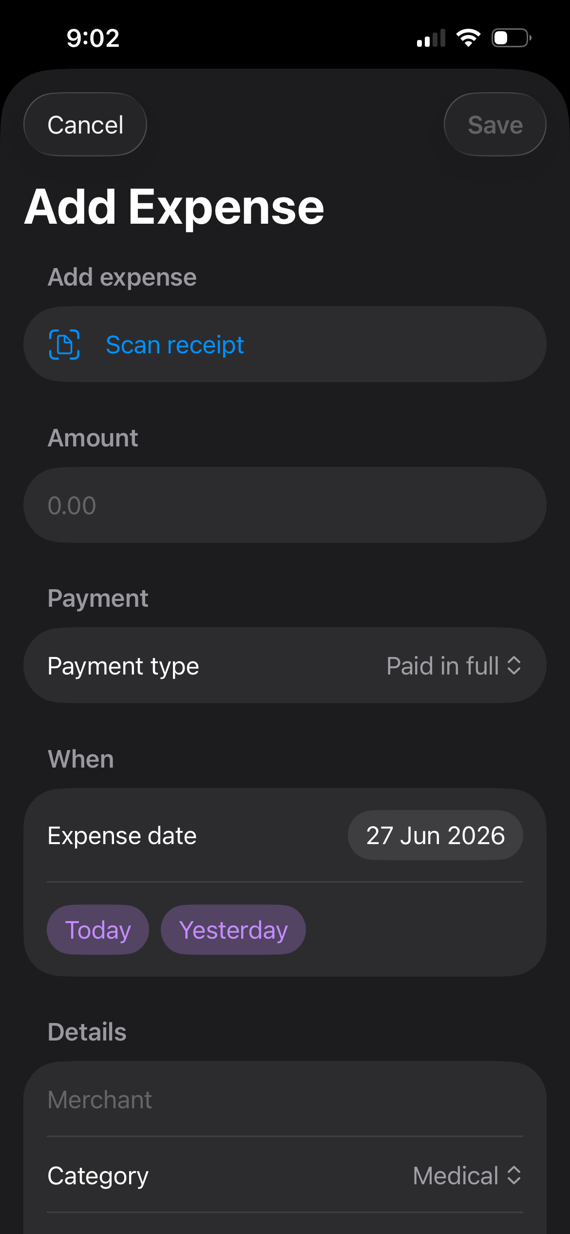 Scanning receipt using device camera view